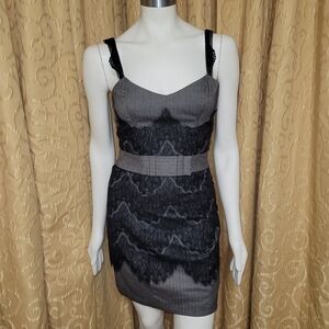 Women's Medium "Forever 21" Charcoal and Black Lace Belted Mini Dress